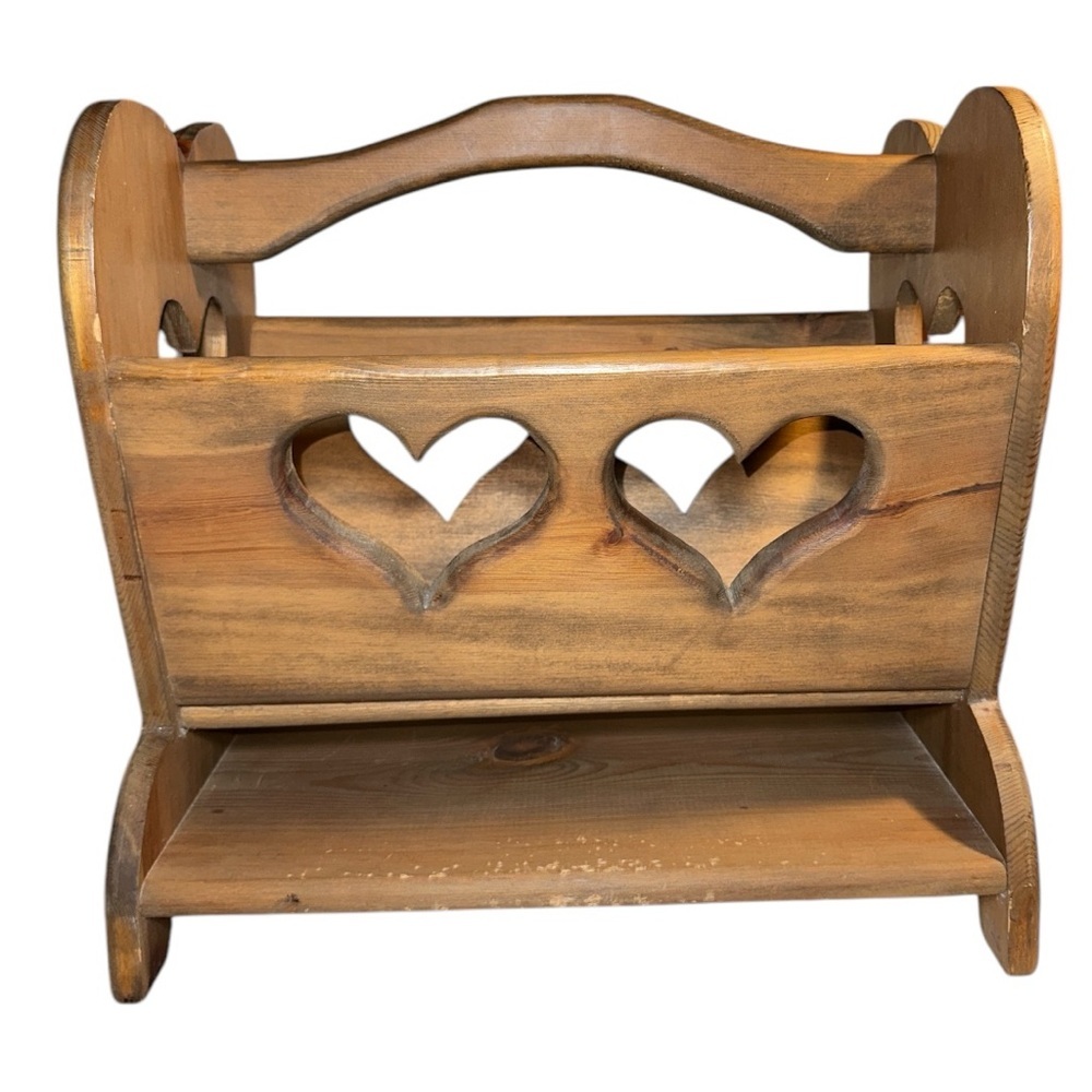 Handcrafted Country Style/cottagecore Wooden Magazine Rack Heart Cutouts